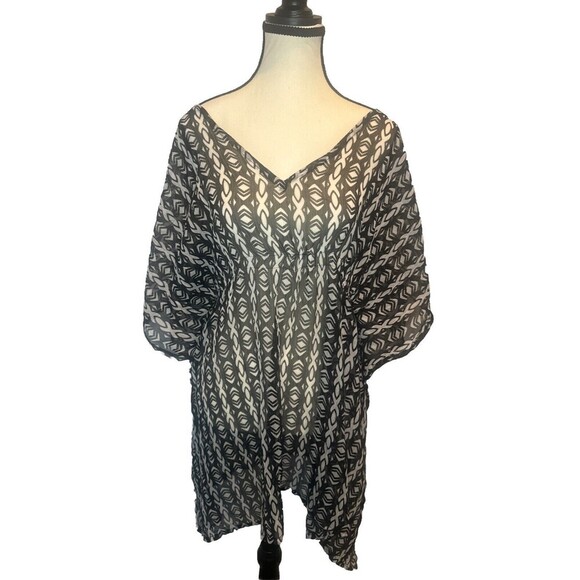 BLACK & WHITE Polyester V Neck Swimsuit Coverup Dress Side Slits One Size - Picture 1 of 6